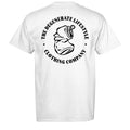 Crushed Can Logo Comfort Colors graphic tee in white, back view with Degenerate Lifestyle logo