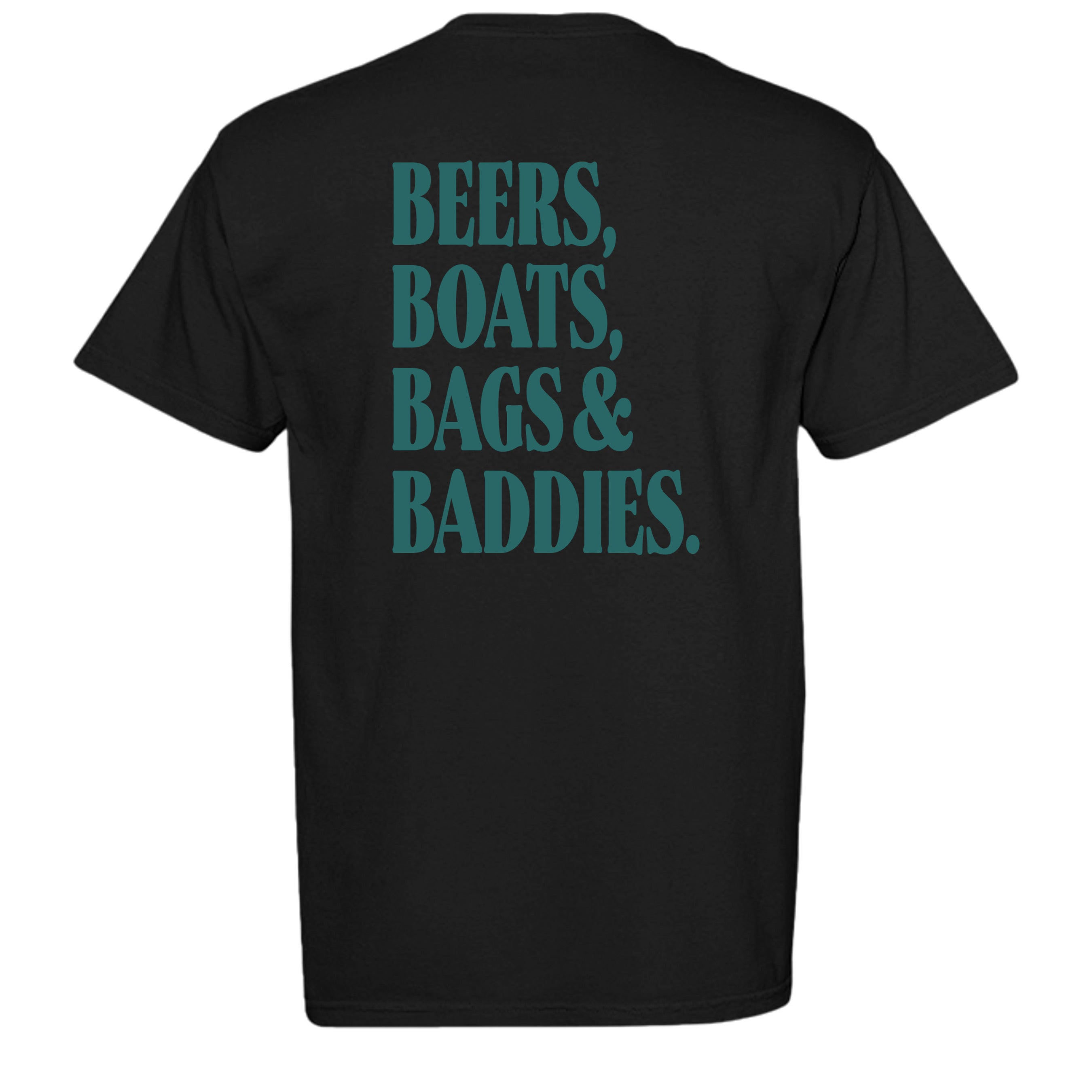 The 4 B's Comfort Colors graphic tee in black, back view with Degenerate Lifestyle artwork