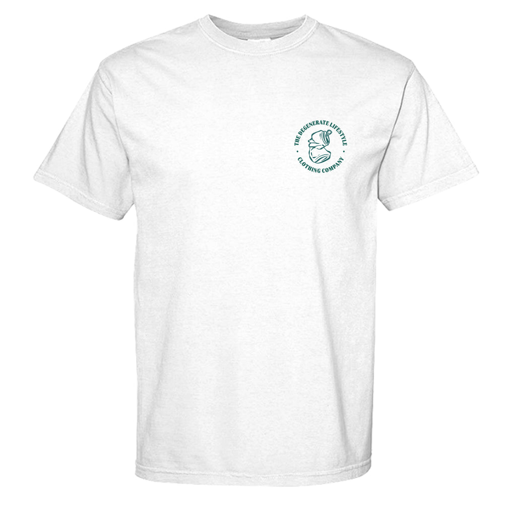 The 4 B's Comfort Colors graphic tee in white, front view
