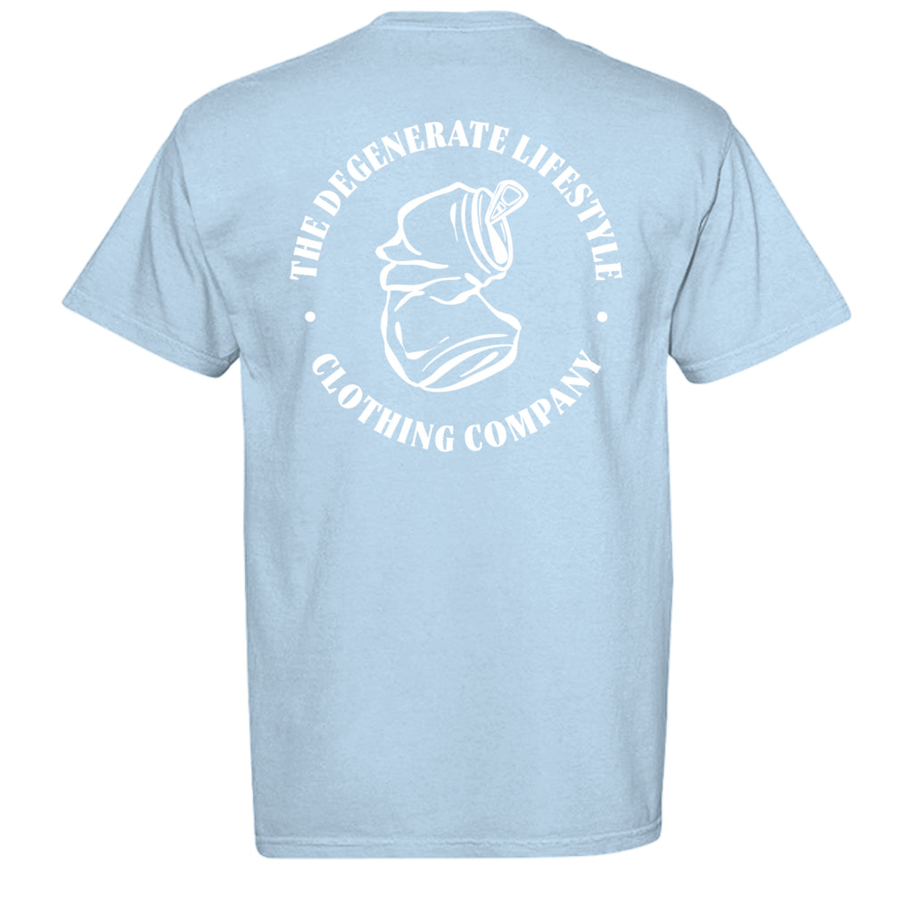 Fuck You Comfort Colors graphic tee in hydrangea, back view
