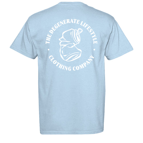 Fuck You Comfort Colors graphic tee in hydrangea, back view