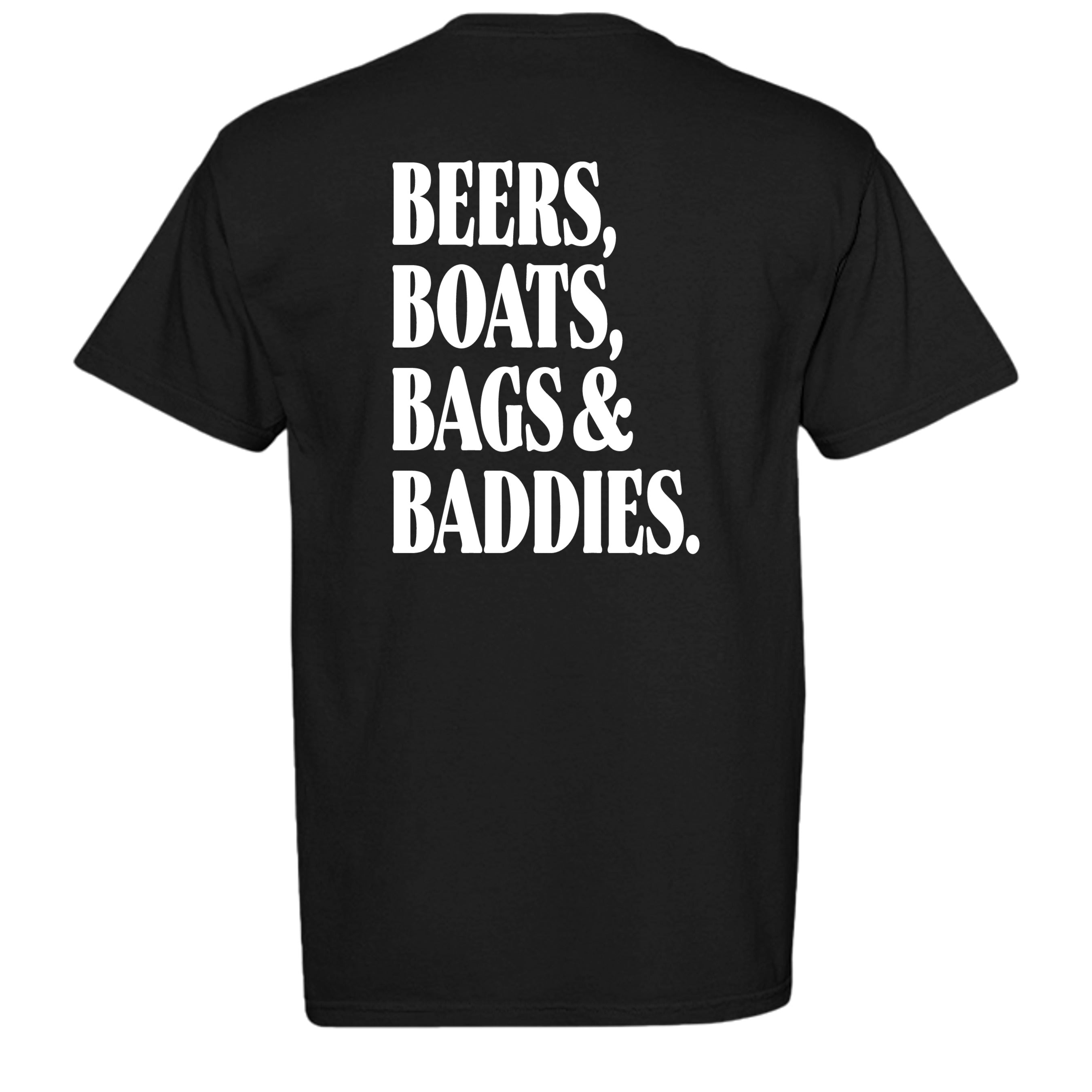 The 4 B's Comfort Colors graphic tee in black, back view with Degenerate Lifestyle artwork